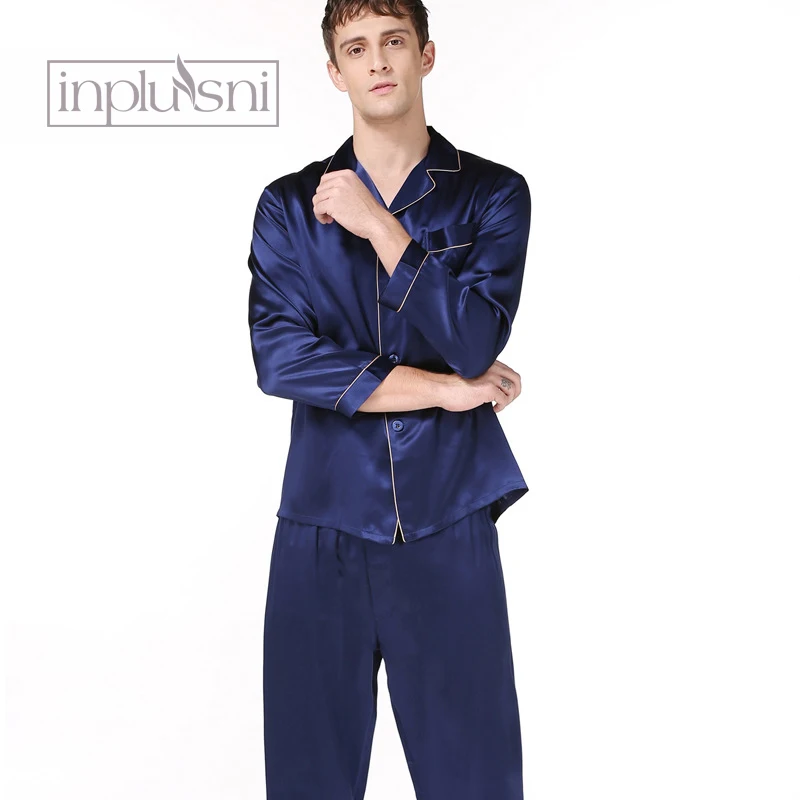 

Inplusni man pajama sets 2019 summer 100% silk man pyjama two suits long-sleeved contracted silk household fashion man sleep top