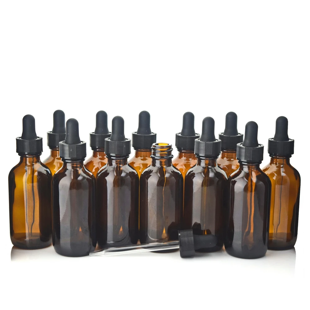 12pcs 2 Oz 60ml Eye Dropper Bottle Empty Refillable Amber Glass With Pipette