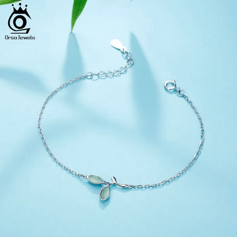 Женские браслеты ORSA JEWELS из серебра 925 пробы с зелеными листьями|Гибкие и жесткие