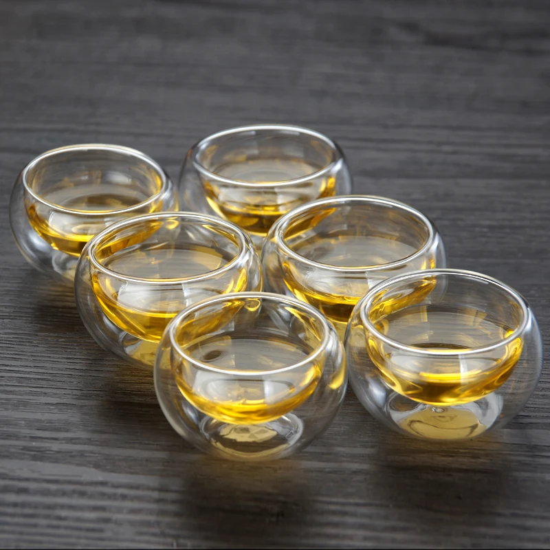 

50ml 6PCS/Set Double Wall Glass Cup Clear Heat Resistant Double Layer Mug Water Cup Chinese Tea set Kungfu Tea Sets Drinkware