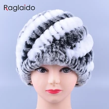Raglaido Rabbit Fur Hats for Women Real Rex Fur Caps Fashion Winter Skullies Beanies LQ11169