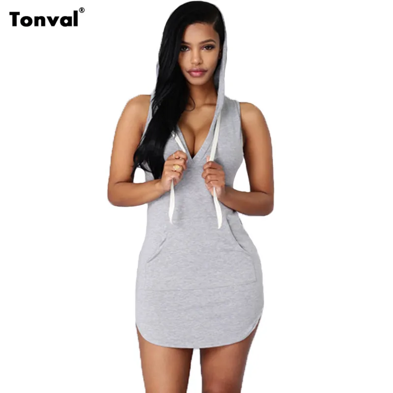 Tonval Summer font b Women b font Hooded font b Dress b font 2016 New Sleeveless