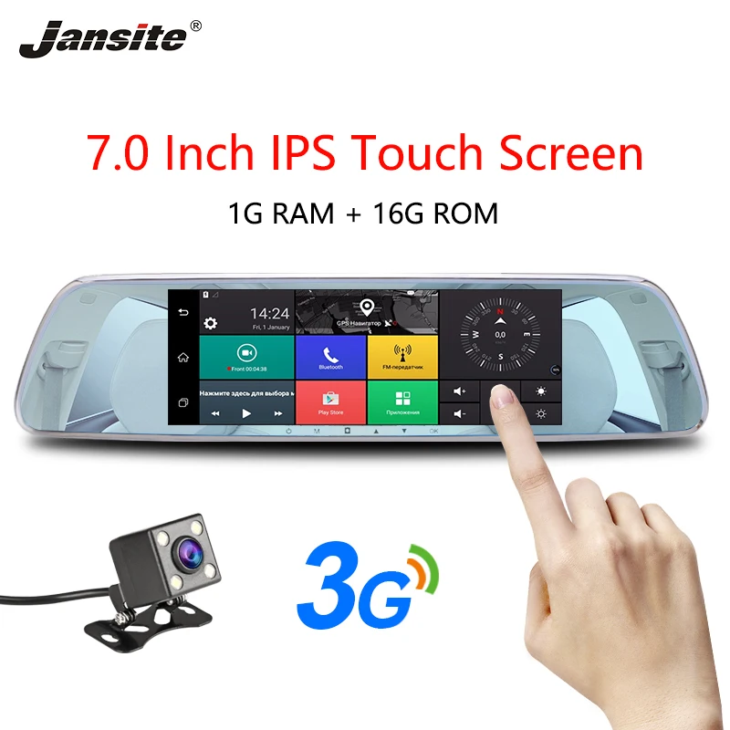 

Jansite 3G Dash cam 7" Touch screen Car DVR Android 5.0 GPS Navigation HD recorder rearview camera Dual camera Lens Car Mirror