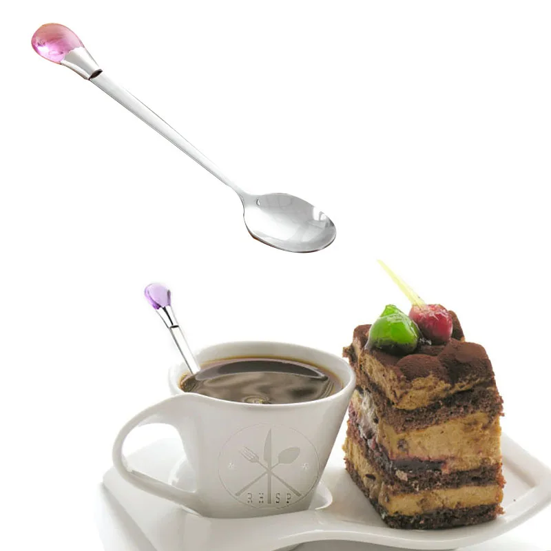 2 шт./лот цветная кофейная ложка из нержавеющей стали десертная ложка для размешивания кофе для мороженого и чайной посуды ложки для торта