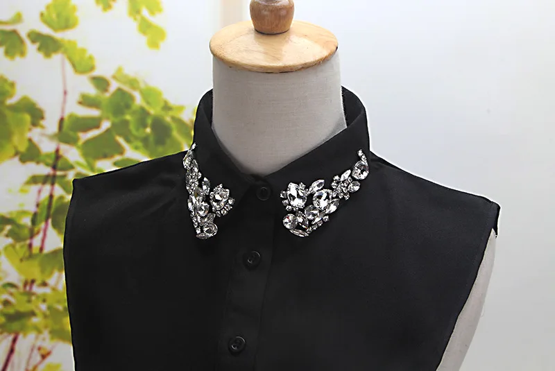 Decorativa Decoración Falso Pict Mujer Sólida Cuello De color Color Negro Camisa Blanco Picture Algodón Accesorios Bordada As Blusa 8qgCE