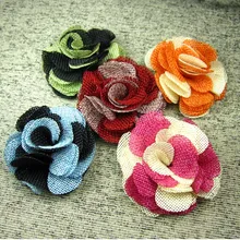 24 шт./лот 7 см двойной цвет льна цветы мешковину, Ткань Цветы аксессуар для волос