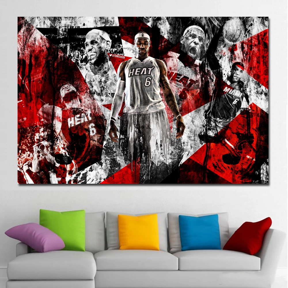 

Red And Black Basketball Team Of LeBron James Stars Painting On Canvas Prints Home Decoration Wall Art Paintings For Living Room