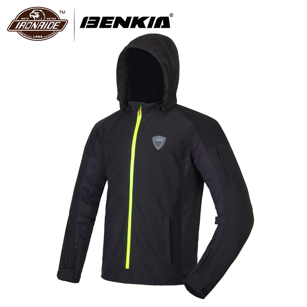 

BENKIA Motorcycle Reflective Jersey Sports Racing Jacket Winter Warm Windbreaker With Removable Hood Motocross Wind Coat