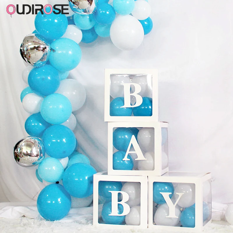 

4 Pcs/set DIY Transparent Box Latex Balloon BABY LOVE Blocks Boy Girl Baby Shower Wedding Birthday Happy Party Decora Backdrop