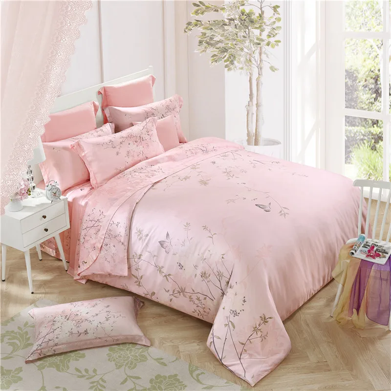 100 pure tencel silk pink plant butterfly 4pcs princess bedroom