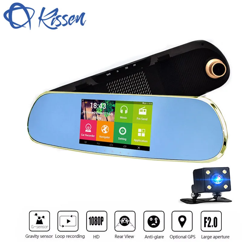 

Kissen 5.0 Inch Android Car DVR FHD 1080P DVR dash camera GPS Navigation Wifi FM Rearview mirror Dash Cam car camera Dual Lens