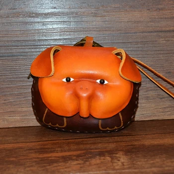 

Genuine leather wallet cartoon animal pig Coin Purse Mini cute purse female cowhide handmade wallet bag