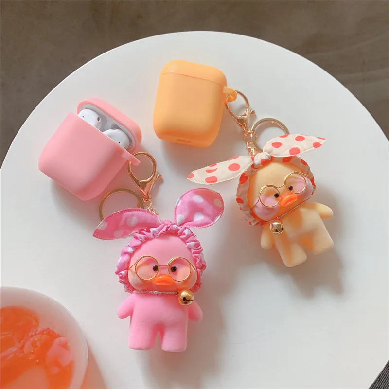 Candy Pink Case For Apple Airpods With Keychain Cute Duck Unicorn Silicone Bluetooth Earphone Cover Cartoon Headphones Case Box