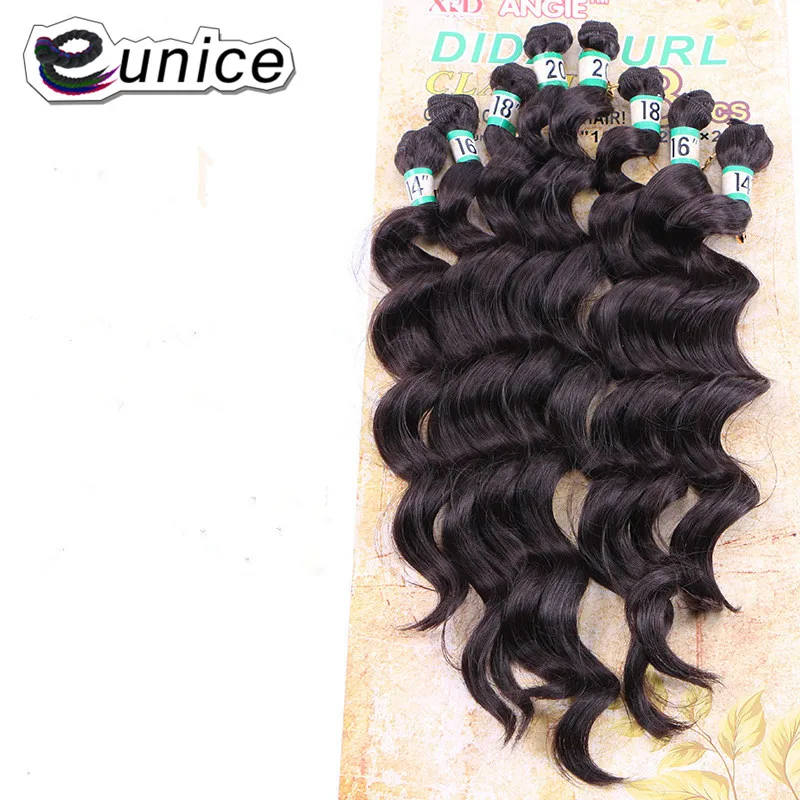 Resistente ao Calor Costurar em Extensões de Cabelo Eunice Cabelo Onda Solta Pacotes Ombre Tecer Sintético 8 Unidades – Pacote 1 Completo Uma Cabeça