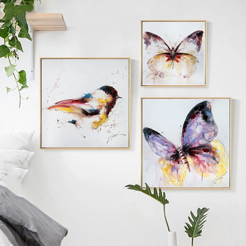 

HAOCHU Watercolor Abstract Butterflies Bird Animal Canvas Painting Wall Picture For Living Room Kids Room Home Decor
