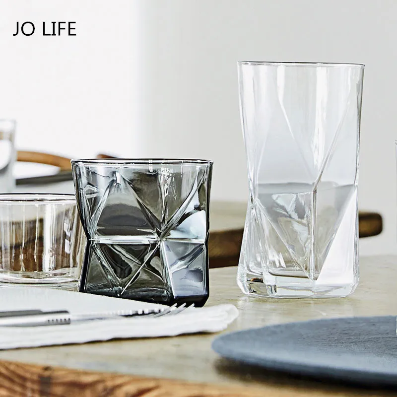 JO LIFE Геометрическая стеклянная Бытовая термостойкая чашка для чая, воды, сока, посуда для напитков, виски, пиво, вино, стеклянная чашка