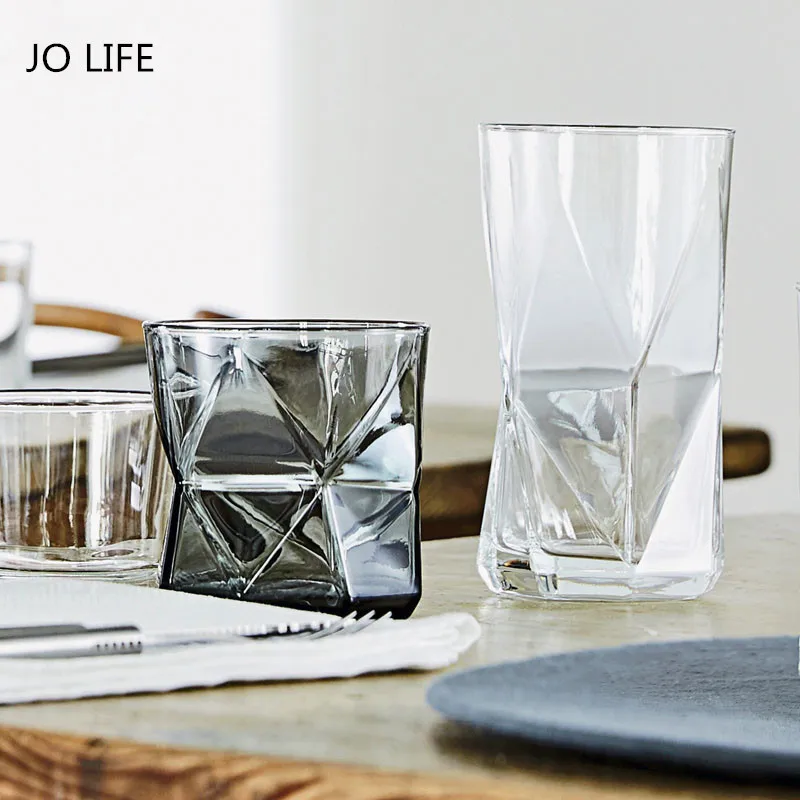JO LIFE геометрическое стекло домашняя термостойкая чаша для чая воды сока посуда