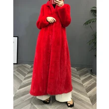 Новинка, Женская норковая шуба, модная длинная верхняя одежда, толстая теплая меховая куртка, пальто из натурального меха норки, красные парки больших размеров