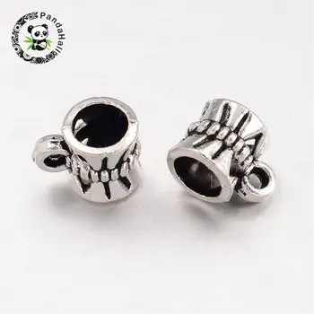 

Tibetan Style Alloy Hanger Links, Column Bail Beads, Antique Silver Color, 10x7mm, Hole: 1.5mm and 5mm