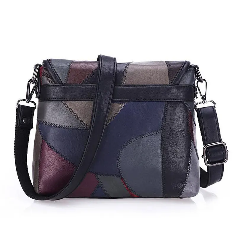 REPRCLA New Genuine Leather Bag Rivet Patchwork Women Messenger Bags Crossbody Fashion Designer Handbags Shoulder Bag L037