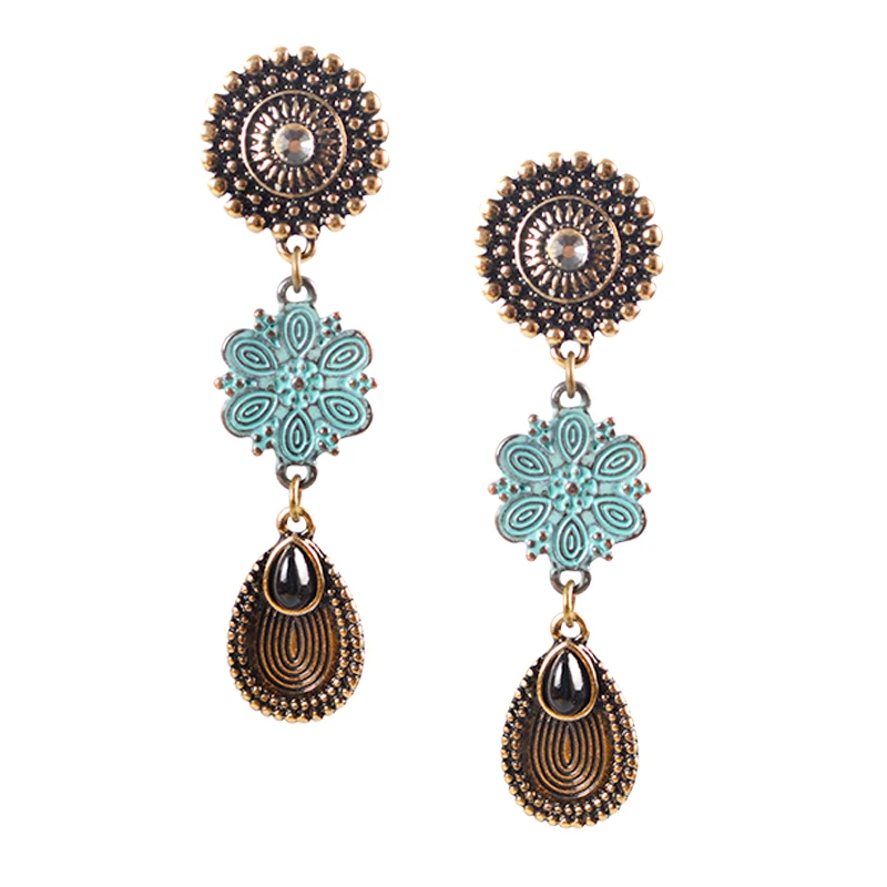 OMGALA Popular Now Ethnic Vintage Flower Clip On Earrings for Women