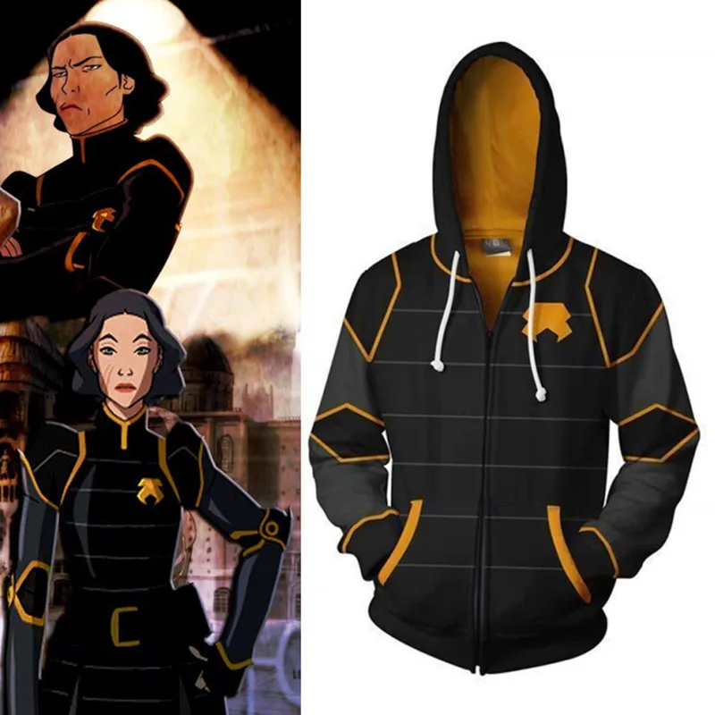 

anime Avatar The Legend of Korra Lin Beifong Jacket Cosplay Costume Korra Hoodie 3D Printing men women zipper Hooded Sweatshirts
