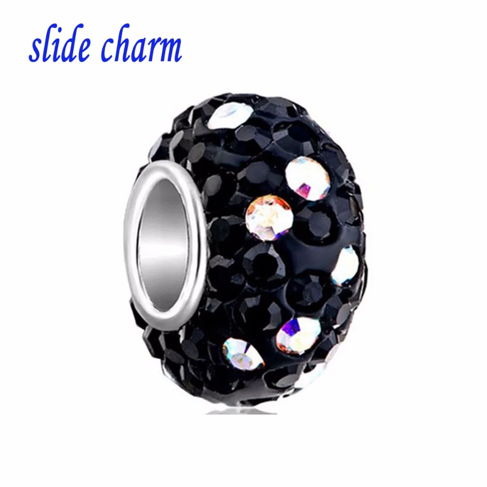 

slide charm Free shipping Valentine's Day vignettes European and American fashion night light crystal fit Pandora bracelet