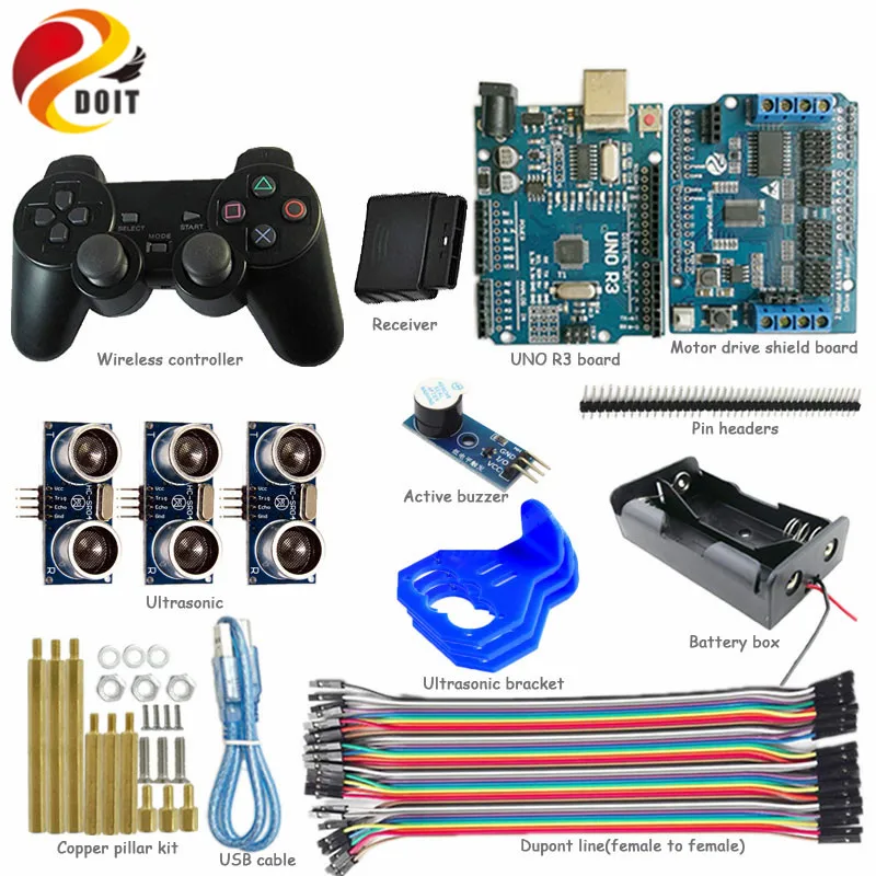 DOIT Wireless Handle Control Kit for Smart Robot Tank Car Chassis with Arduino UNO R3 Obstacle Avoidance diy rc toy kit wenhsin diy metal structure tank chassis tracked robot car obstacle avoidance