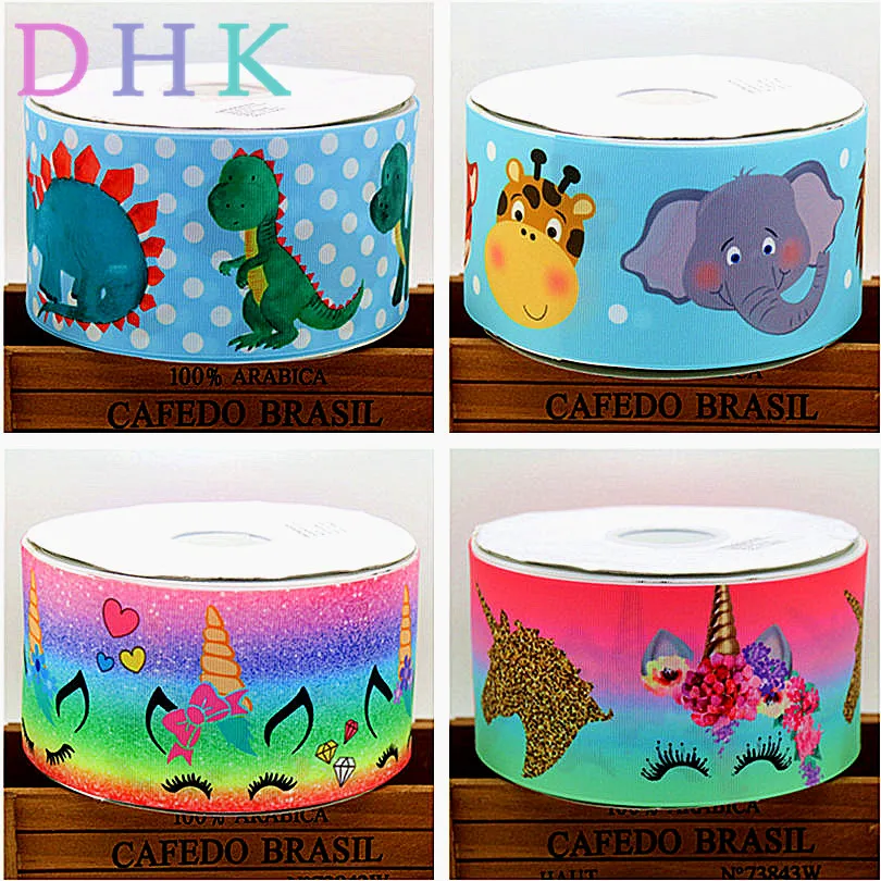 DHK 3'' Free Shipping Animals Unicorn Face Dinosaur Printed Grosgrain Ribbon Accessory Hairbow Headwear DIY Decoration 75mm S780 | Дом и