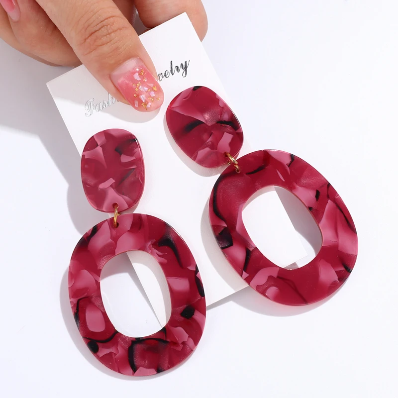 

Simple Resin Tortoiseshell Leopard Acrylic Big Round Circle Link Chain Long Drop Acetate Earrings for Women Girl Brincos