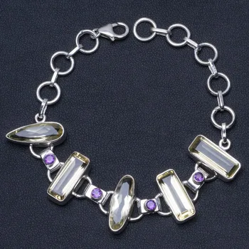 

Natural Citrine and Amethyst 925 Sterling Silver Bracelet 5 1/2-7" P2215