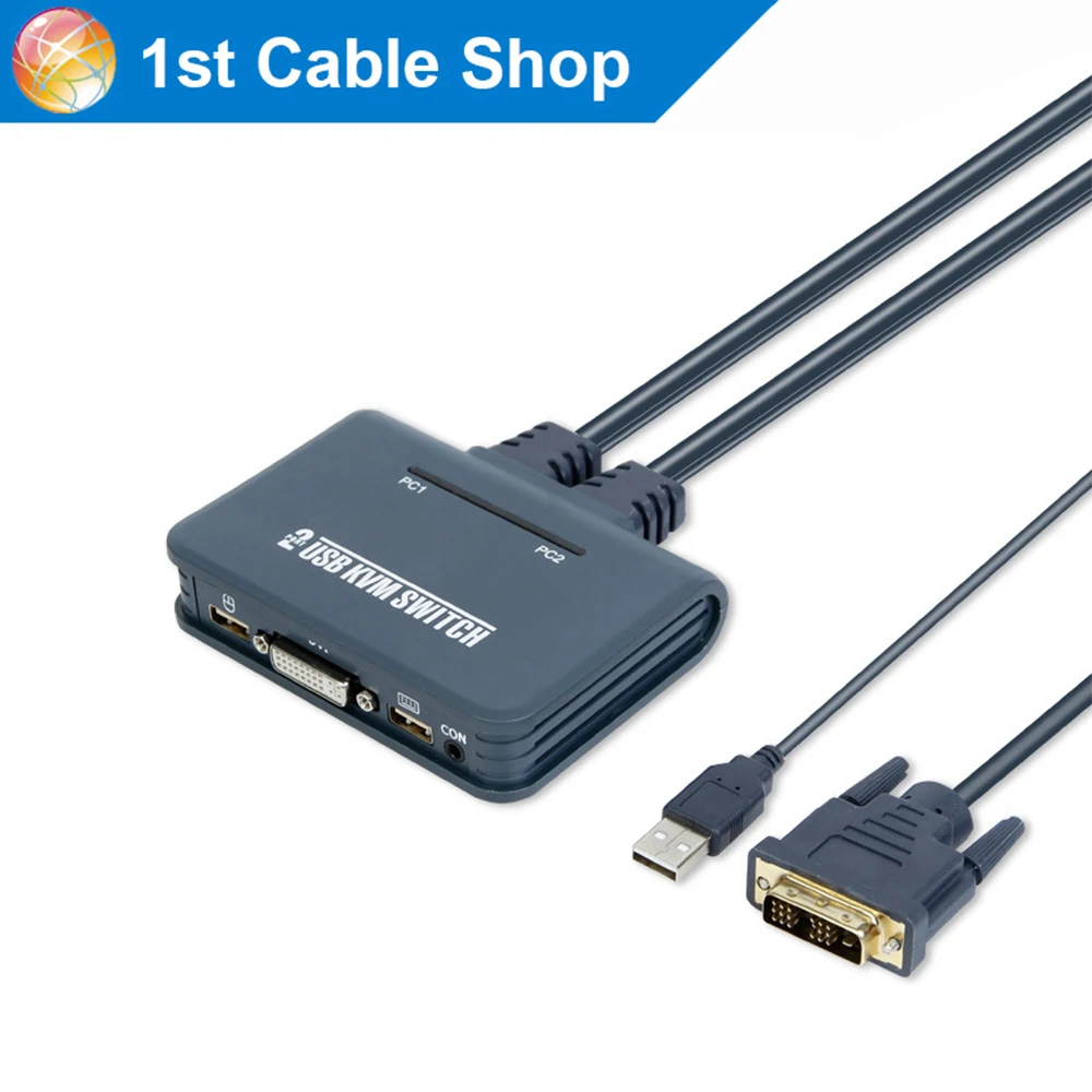USB DVI Switch 2 Port USB DVI KVM Switch Switcher 2X1 with