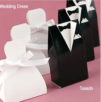 

100pcs Cute Bride Bridegroom Design Candy Boxes Party With Ribbon Gift Favors For Party Wedding Celebrations Candy Gifts Box
