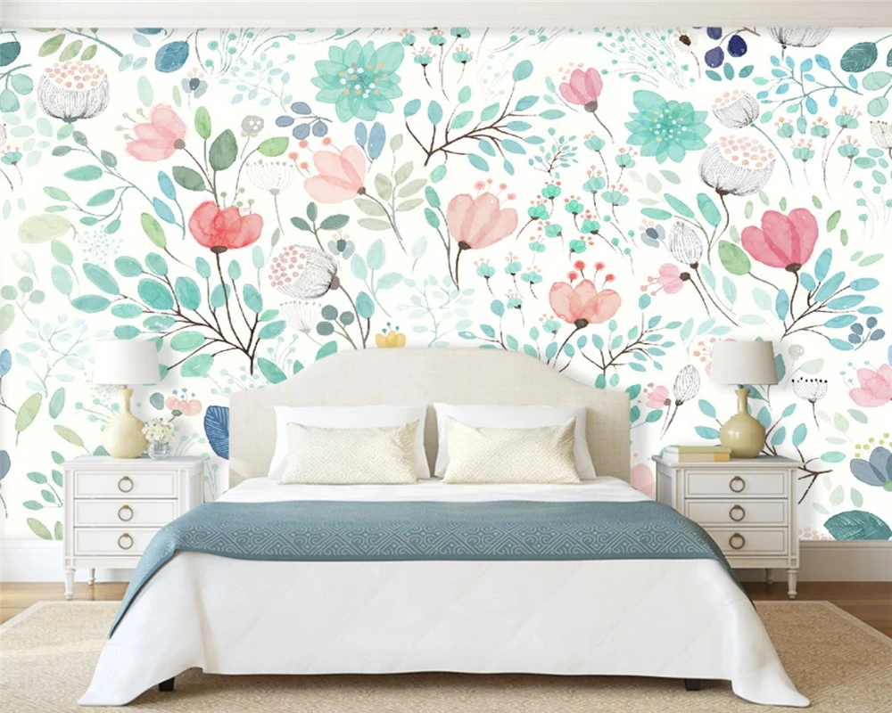 

beibehang Customized modern Nordic hand-painted European floral TV background wallpaper wall papers home decor papier peint