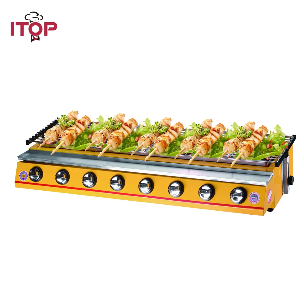 

ITOP 8 Burners Gas BBQ Grills LPG Gas Griddle Barbecue Machine Stainless Steel/Glass Shields Outdoor Barbecue Tools