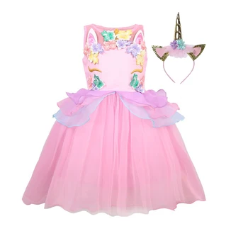 

Girls clothing Unicorn kids dress girl party dress summer toddler girl dresses sleeveless tulle ball gown dress with headband