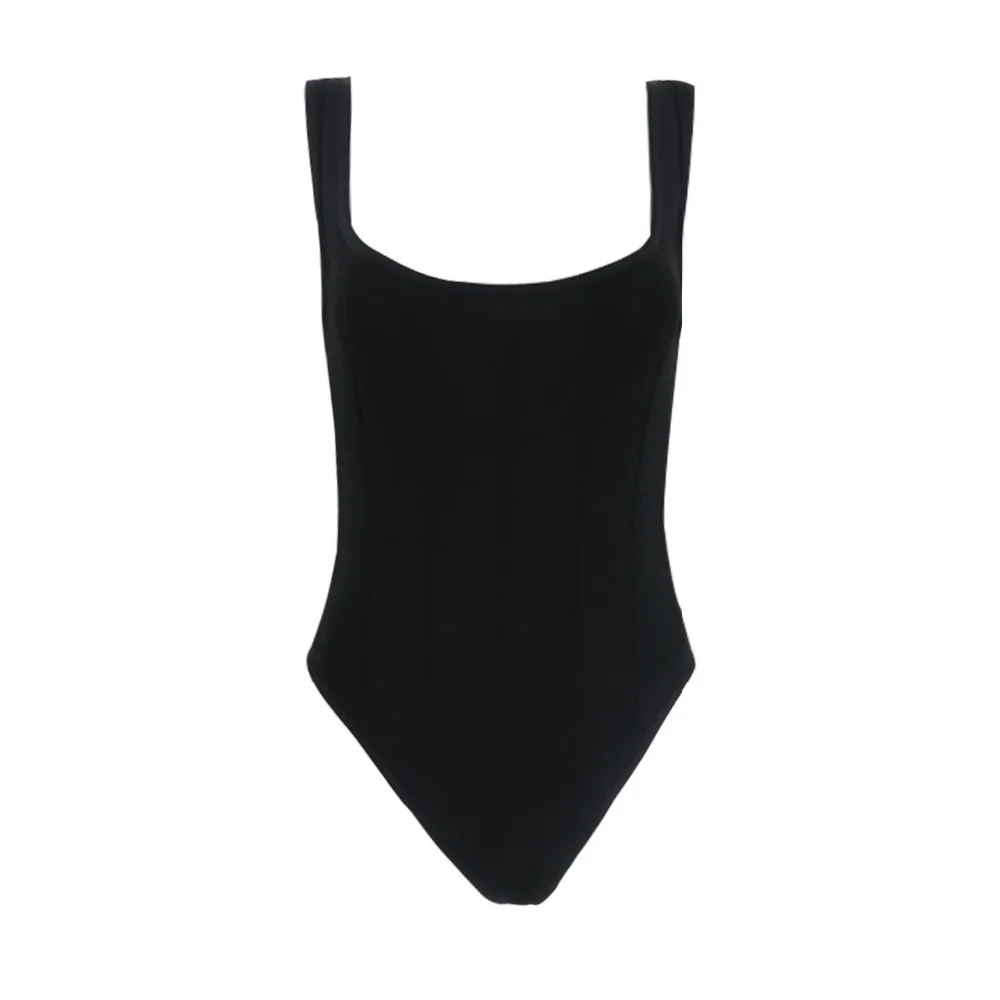 Летний Подиум модный однотонный дизайн Обнаженная Черная эластичная Сексуальная облегающая повязка боди