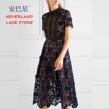 High Quality 2017 New Women Self Portrait Lila Floral Lace Runway Dress Elegant Party Ladies Long Clothing #8888
