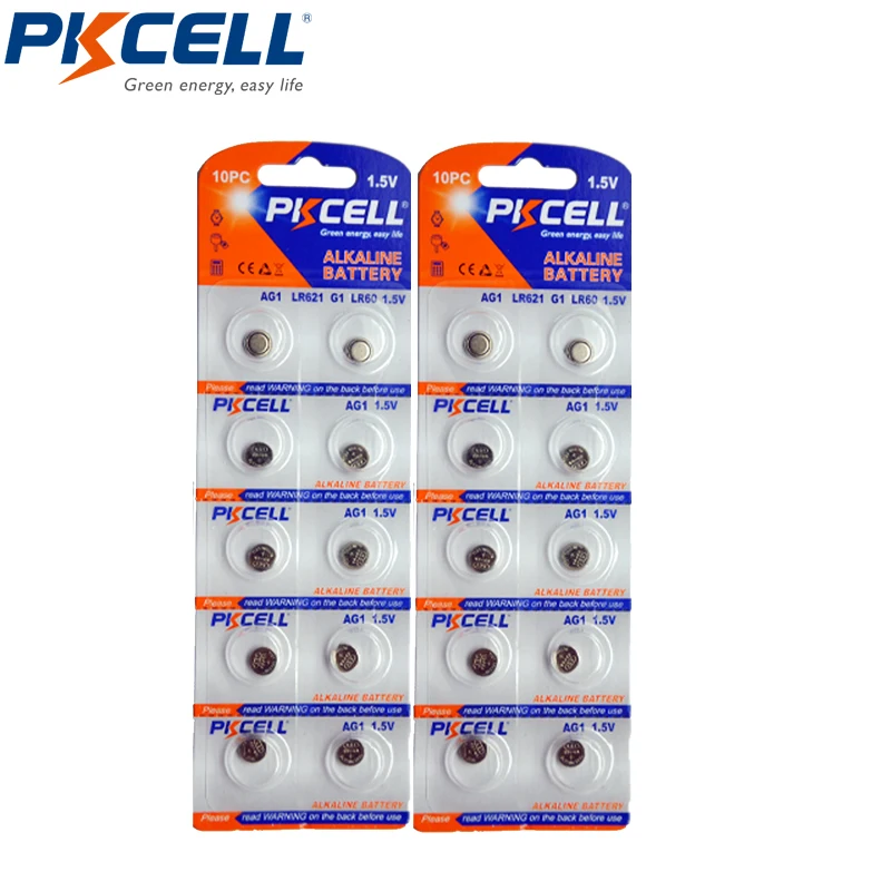 

20Pcs PKCELL AG1 Watch Batteries 1.5V AG1 364 621 SR621SW LR621 LR60 CX60 Alkaline Button for watches, toys, electric devices