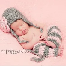 Вязаные детские штаны, шапка с розовыми цветами и серые+ розовые штаны для новорожденных до 3 месяцев, Размер для фотосъемки новорожденных