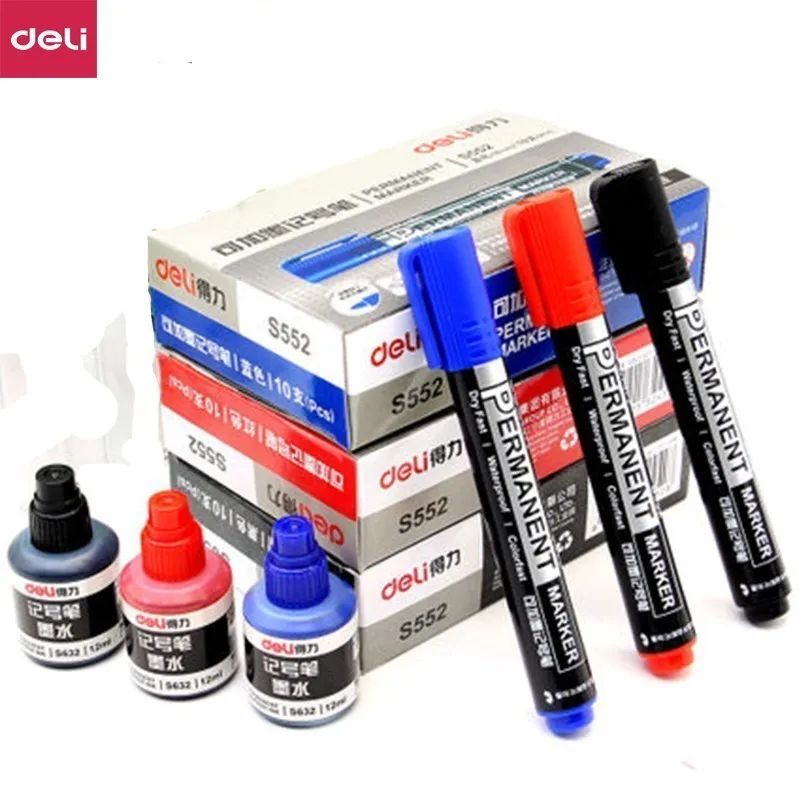Buy Deli marker pen oil permanent ink addible blue red black markers office