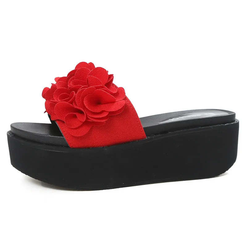 

Cloth Flower Woman Beach Flip Flops Summer Sandals Slip- Resistant Slippers Platform Sandals Size 35-41 m543