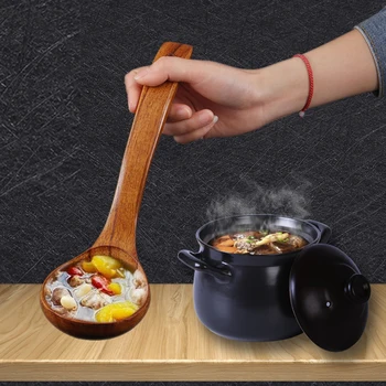 

Natural Soup Spoons Healthy Eco-Friendly Wood Tableware Kitchen Accessories Large Wooden Soup Spoon Long Handle