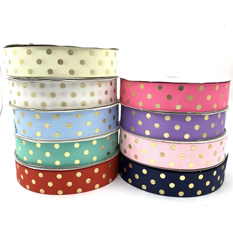

5yards/lot 1-1/2'' (38mm) Grosgrain Ribbon Printing Golden Dots Ribbon Handmade For Hair Bow Party Christmas Wedding Decoration