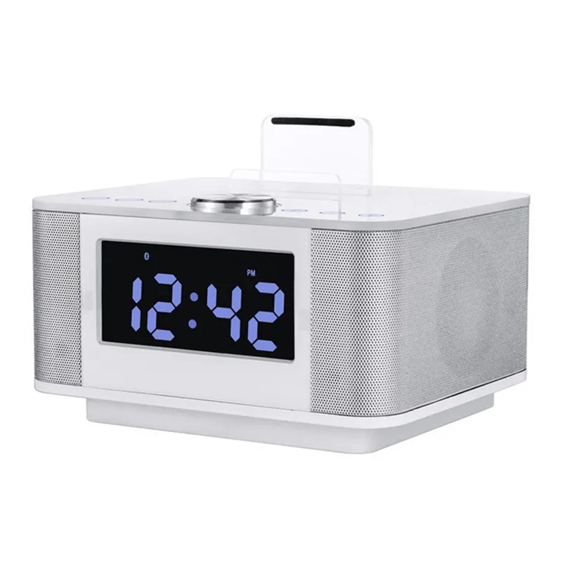 

K5 Dock Station LCD Alarm Clock Stereo 2.0 Subwoofer Music Bluetooth Speaker Support AUX Dual USB Handsfree Snooze Mute FM Radio