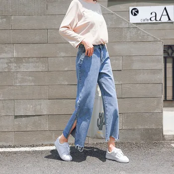 

Ladies jeans 2020 slim slimming shorts Wild type slit speaker wide leg pants Street dress high waist female youth pants