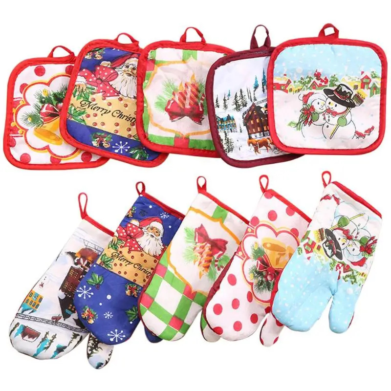 

Christmas Microwave Oven Mitten Insulation Gloves Pot Holder Thicken Non-slip Kitchen Cooking Baking High Temperature Glove