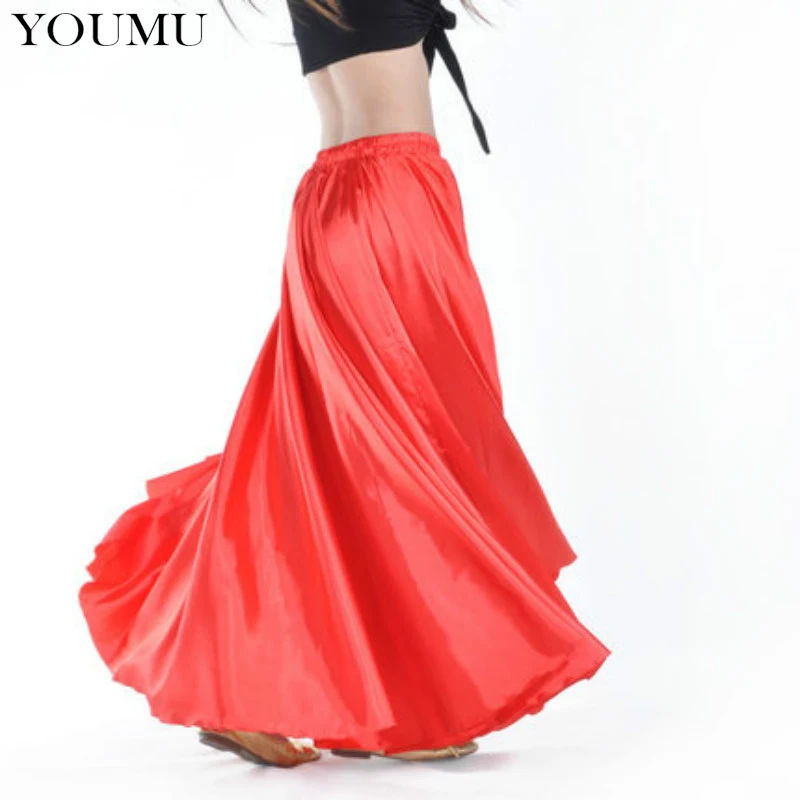 Women Belly Dance Satin Skirt Floor Length Solid Multi Colors Casual