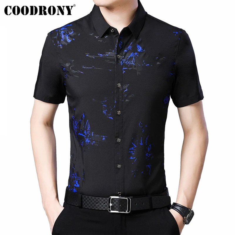 COODRONY 2019 الصيف بارد أزياء طباعة قميص الرجال صالح سليم قمصان قصيرة الأكمام قميص الأعمال عارضة قمصان Camisa الغمد S96023