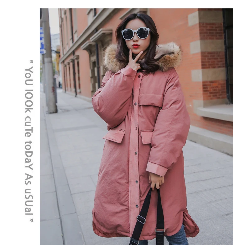 30 Degree Women Winter Coat Thick Warm Ladies Down Jacket Parkas Duck Cotton Large Real Fur Collar Long Female Overcoat